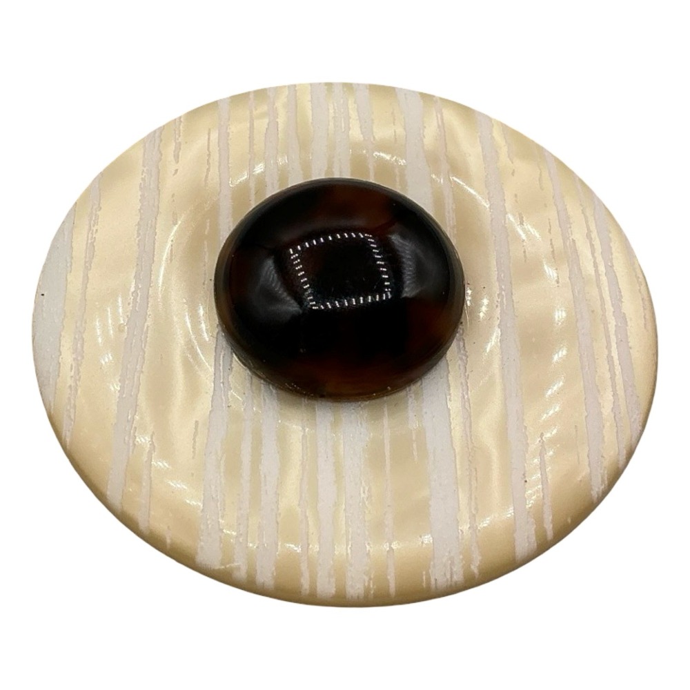 Angela Caputi Giuggiu Resin Brooch Cream Tortoise Shell Stripe Circle Pin